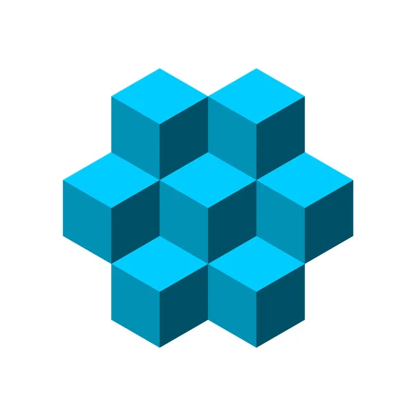 Zeven Blokjes Vormen Een Honingraatpatroon Blauwe Geometrische Blokvorm Hexagon Object — Stockvector