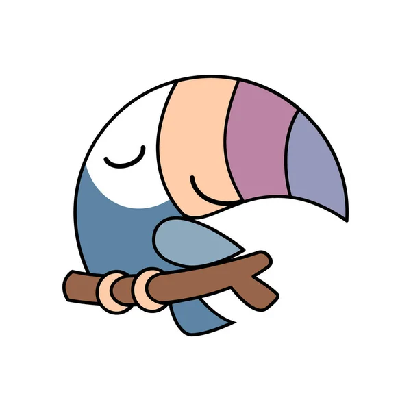 Lindo Pájaro Tucán Azul Colorido Una Rama Dibujo Kawaii Con — Archivo Imágenes Vectoriales