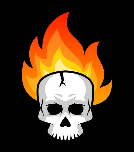 在黑色背景上燃烧的骷髅 人头骷髅 后面有火焰 燃烧的骷髅 T恤的设计元素 骷髅着火了纹身风格的平面设计 矢量图解 剪贴画 — 图库矢量图片