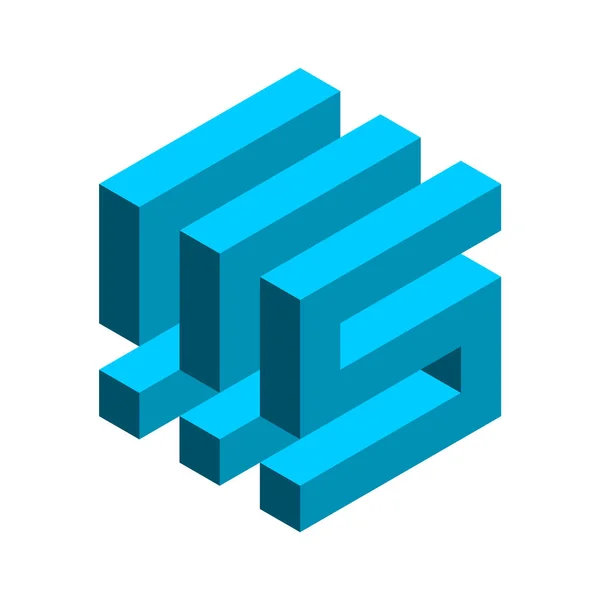 Triple Kubus Logo Letter Kubus Blauwe Geometrische Zeshoekvorm Elektronica Industrie — Stockvector