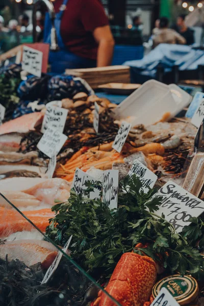 London October 2021 Fresh Seafood Sale Shellseekers Fishmonger Stall Borough — Stock Photo, Image