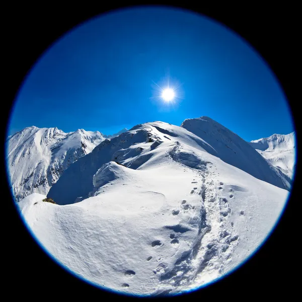 Imagem de lente Fisheye de Negoiu pico no inverno — Fotografia de Stock