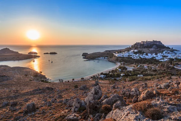 Zonsopgang in het lindos — Stockfoto