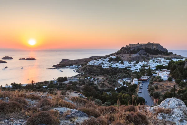 Zonsopgang in het lindos — Stockfoto