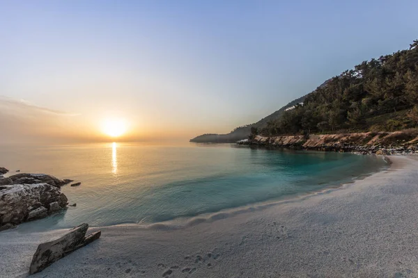 Salida Del Sol Playa Mármol Islas Tasos Grecia Playa Blanca — Foto de Stock