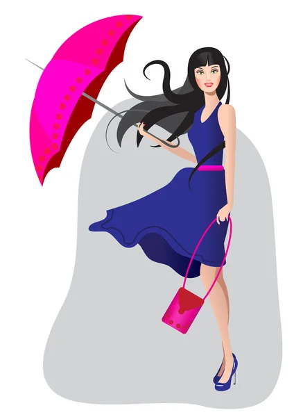 Pigen i en blå kjole med en paraply – Stock-vektor