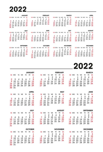 Cuadrículas Calendario Para Calendarios Para 2022 Diferente Diseño Bloques Sobre — Archivo Imágenes Vectoriales