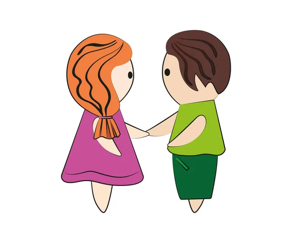 Cartoon Boy Girl Holding Hands Valentýna Vektor Izolované — Stockový vektor