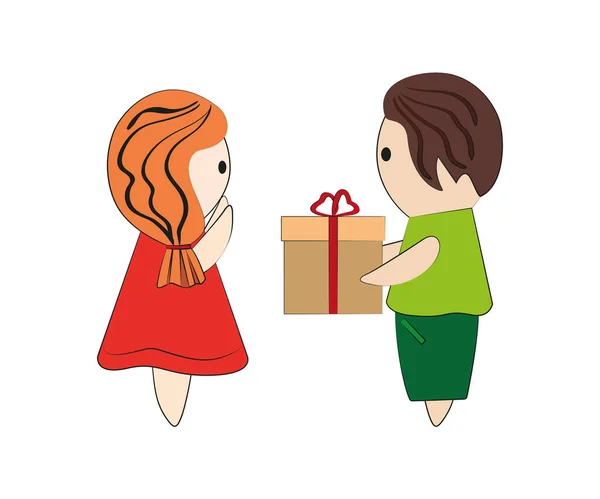 Καρτούν Αγόρι Και Κορίτσι Δίνουν Δώρα Βέκτορ Μεμονωμένα — Διανυσματικό Αρχείο