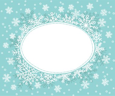 Süsleme çerçevesi, kar taneleri ve kalem çizim tarzında kar. Vektör resmi