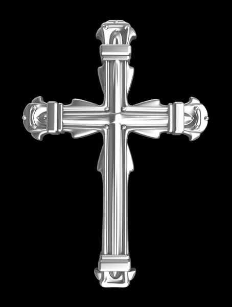 Cruz de prata sobre preto — Fotografia de Stock