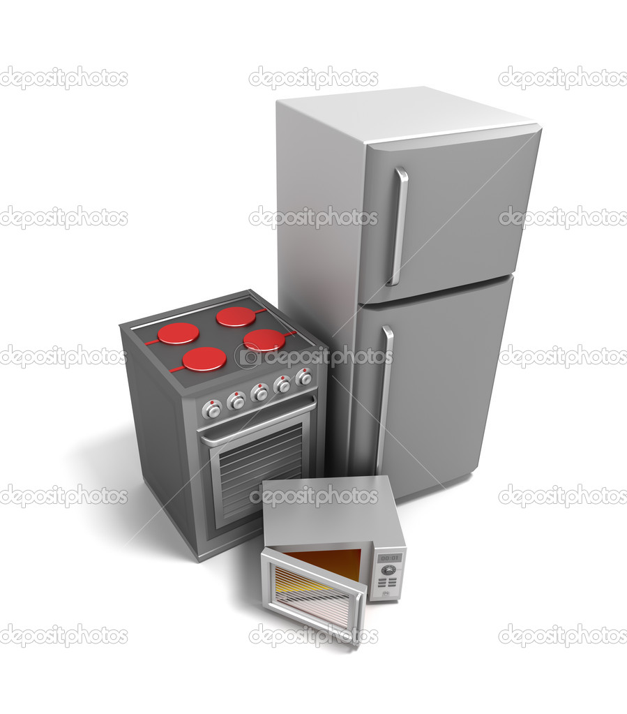 Electrónica de cocina sobre blanco. Mi propio diseño: fotografía de