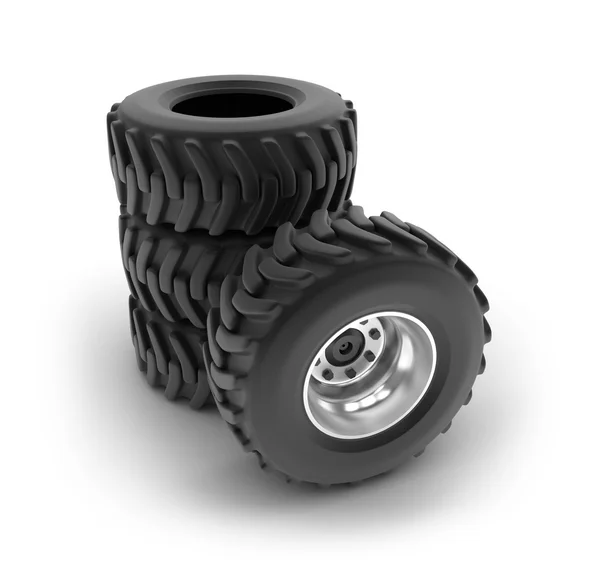 Tractor heavy wheels set isolated on white — Stock Photo, Image