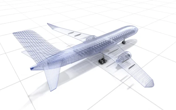 白で隔離される飛行機のワイヤー モデル — ストック写真