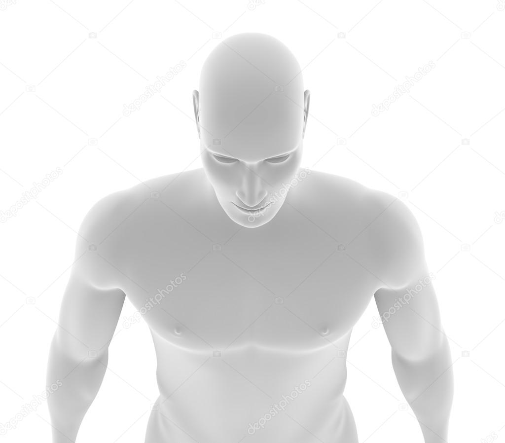 Robotic man with human skin over white