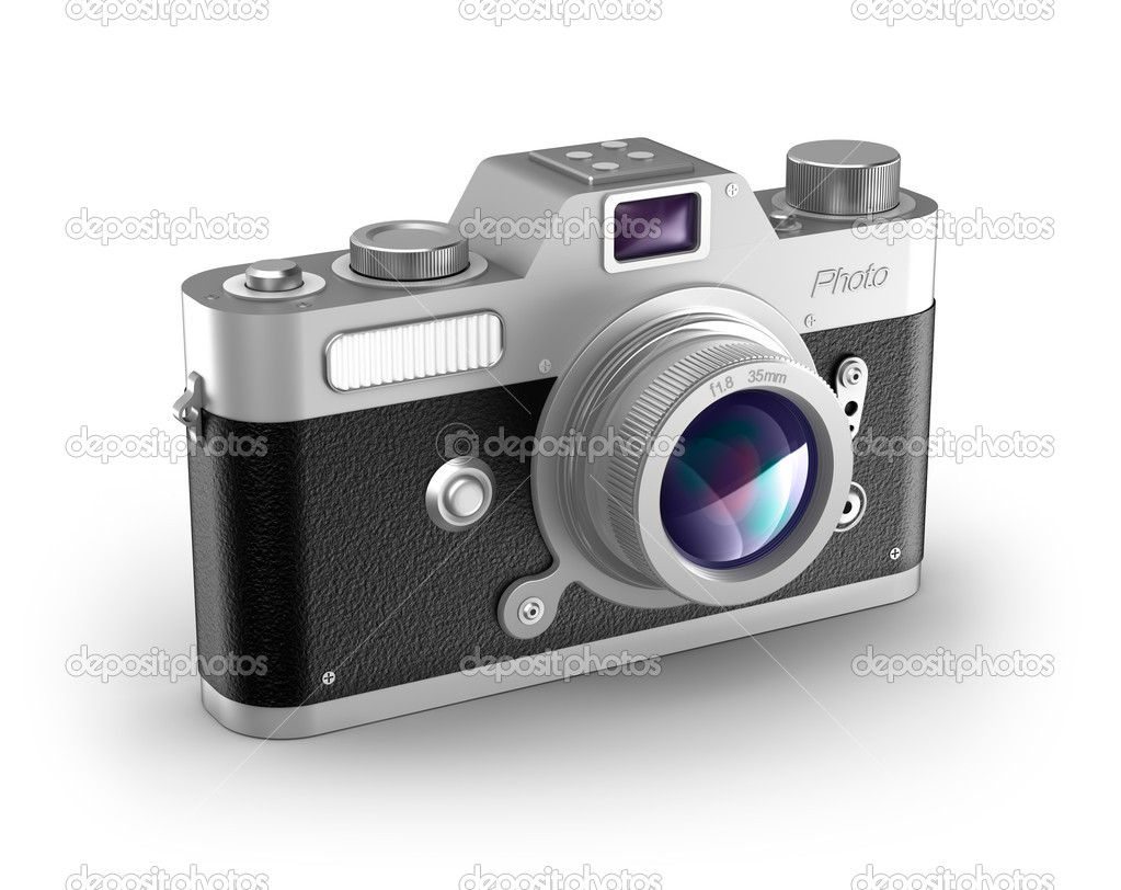 Retro photo camera over white. My own design.