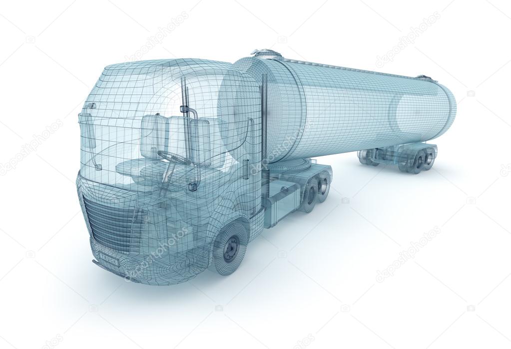 Oil truck with cargo container, wire model. My own design