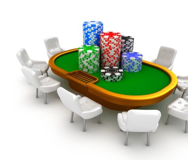 Poker masa sandalye ve fiş üzerine kumar.
