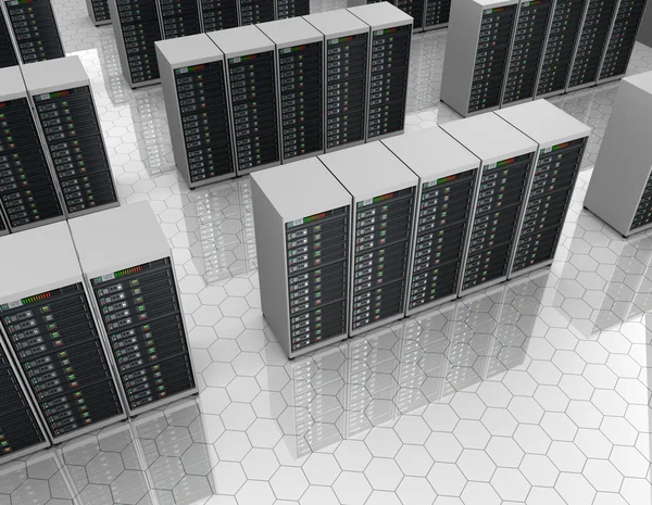 Datacenter: sala de servidores con clústeres de servidores . — Foto de Stock