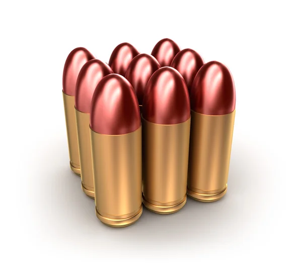 Pack of ammo catridges with bullets over white. — Stock Photo, Image