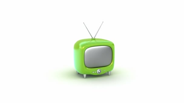 Green retro TV Set. Isolated on white background — Stock Video