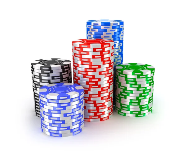 Casino chips i högar — Stockfoto