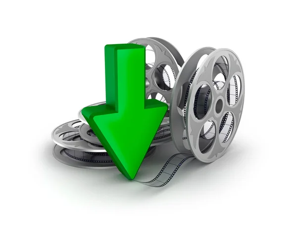 Film reel and arrow. Download icon — Stock Photo, Image