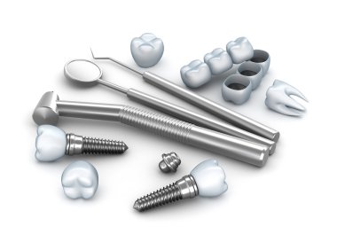 Teeth, implants, and dental instruments clipart