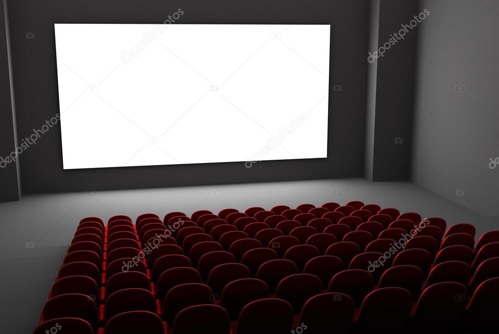 Movie theatre interior. Isolated white screen