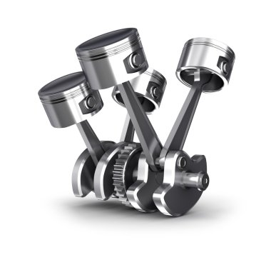 motor piston ve dişli. 3D görüntü.