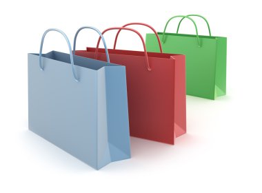 Beyaz arka plan üzerinde izole renkli alışveriş torbaları