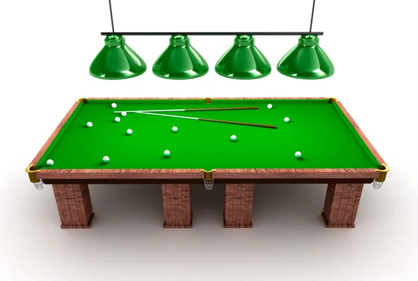 Billiard table with balls and cues — Stock Photo, Image