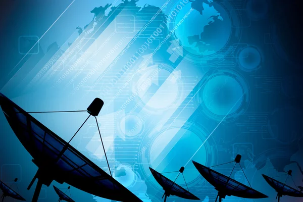 Satellitenschüssel Sendedaten auf digitalem Hintergrund blau — Stockfoto