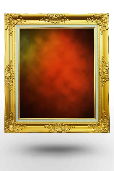 Old antique gold frame in background red over white background — Stock Photo, Image