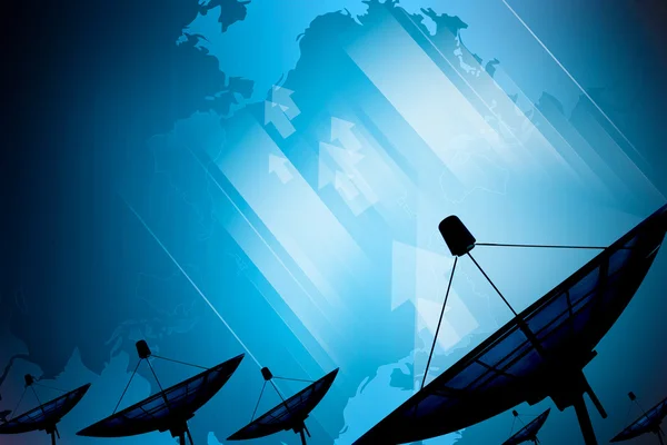 Satellite dish transmission data on background digital blue — Stock Photo, Image