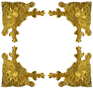 Desen altın metal çerçeve çiçek beyaz arka plan üzerinde oymak