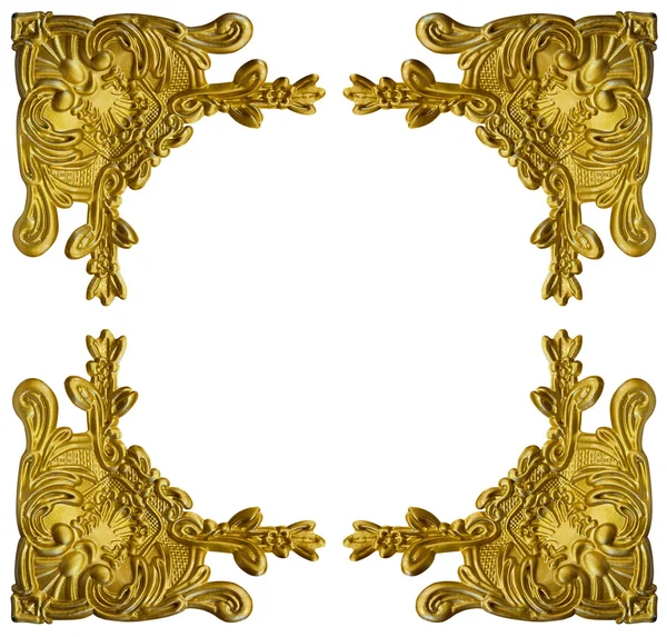 Patrón de oro marco de metal tallar flor sobre fondo blanco — Foto de Stock
