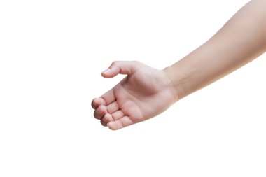 Ellerin beyaz zemin üzerine izole kadın