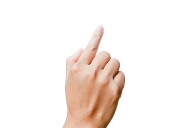 Ellerin beyaz zemin üzerine izole kadın