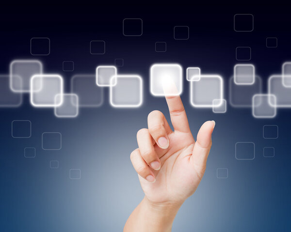 Hand of women pushing button on touch screen