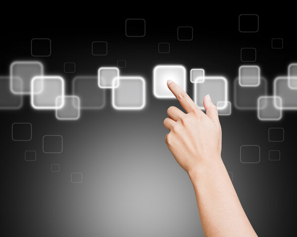 Hand of women pushing button on touch screen