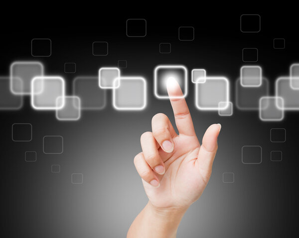 Hand of women pushing button on touch screen