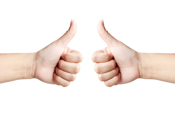 Hand of women giving like on background white — Stock Photo, Image