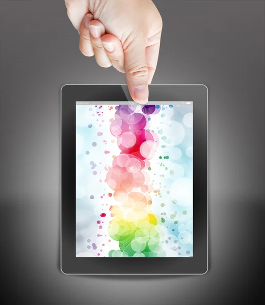 Hand des Geschäftsmannes hält und berührt Touchpad — Stockfoto