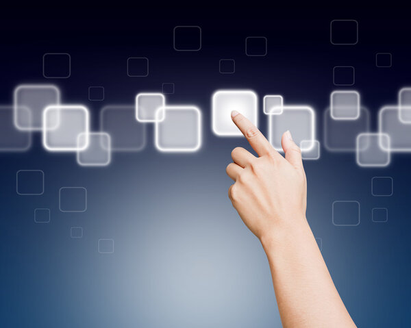 Hand of women pushing button on touch screen