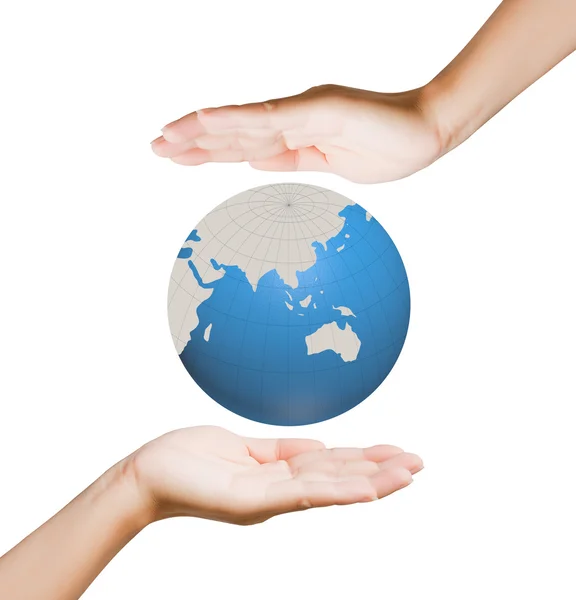 World in hands, global business on background white — Stock Photo, Image