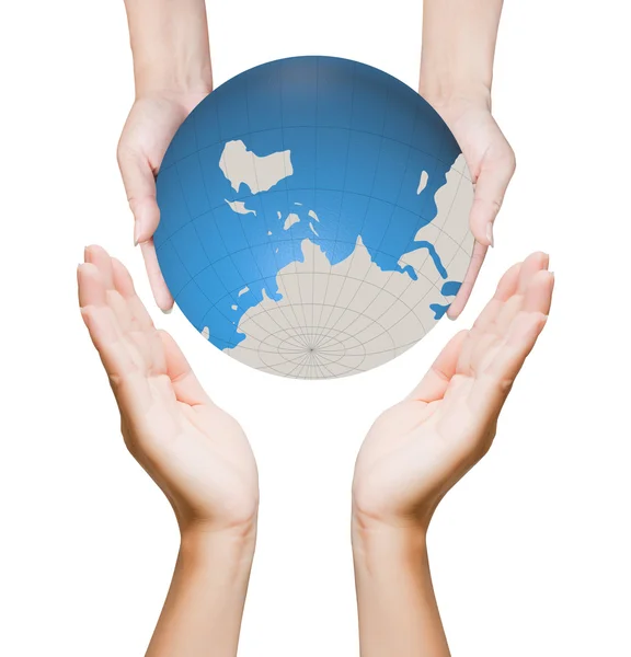World in hands, global business on background white — Stock Photo, Image