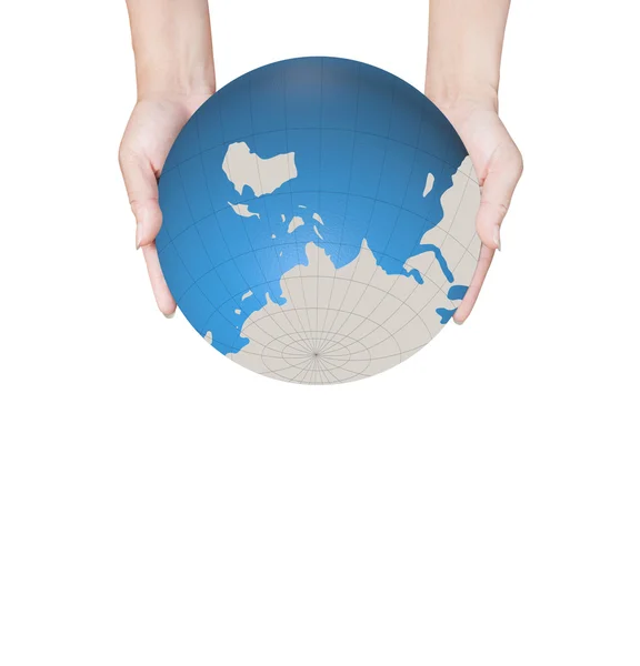 World in hands, global business on background white — Stock Photo, Image