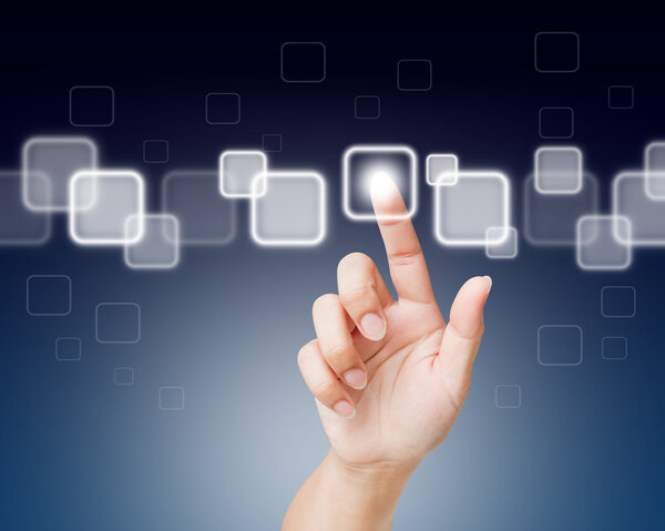 Hand of women pushing button on touch screen