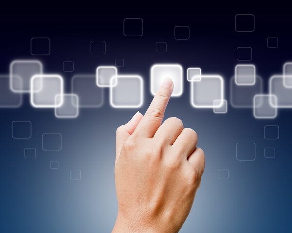 Hand of women pushing button on touch screen